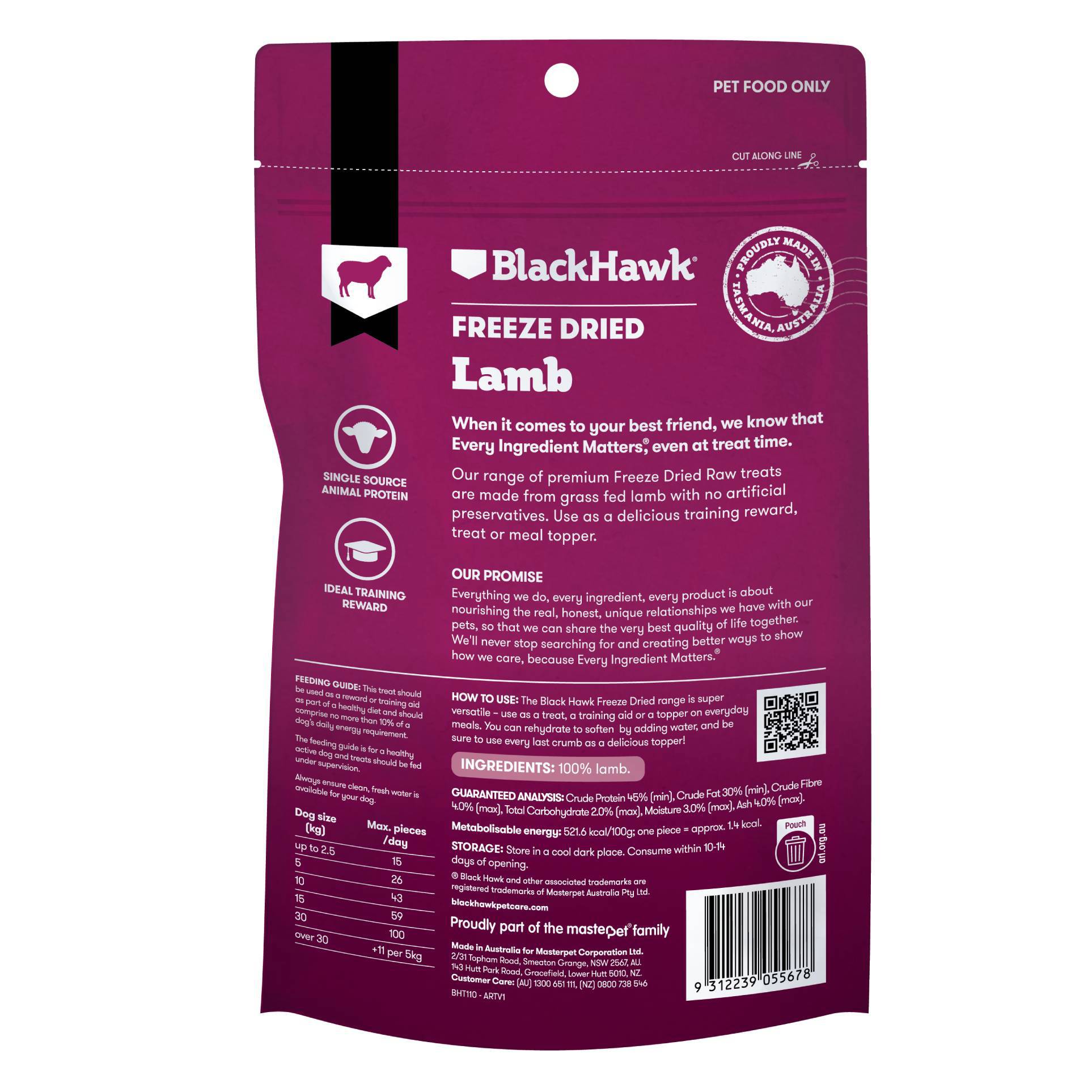 Black Hawk Freeze Dried Dog Treats - Lamb
